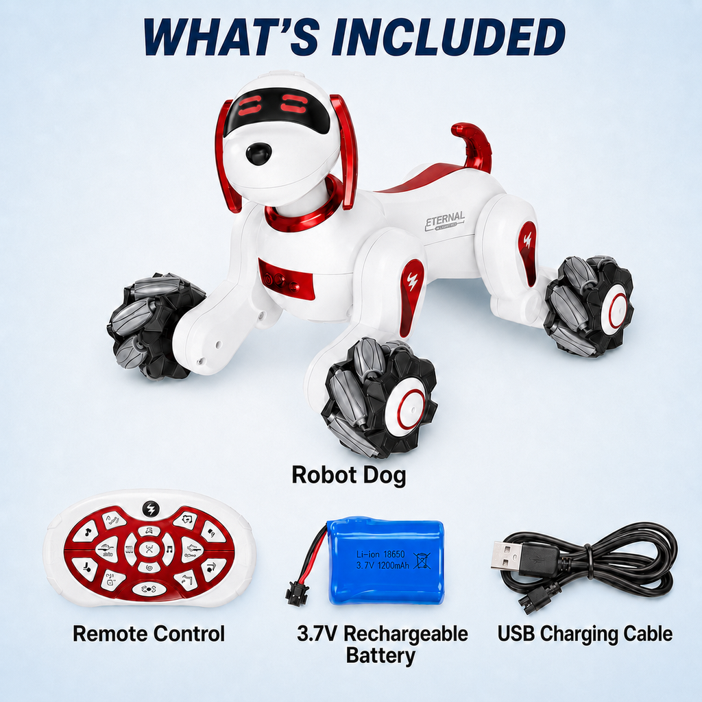 Smart RC Robot Dog with Touch Sensor, Music, Lights & 360° Spins, Ages 6+