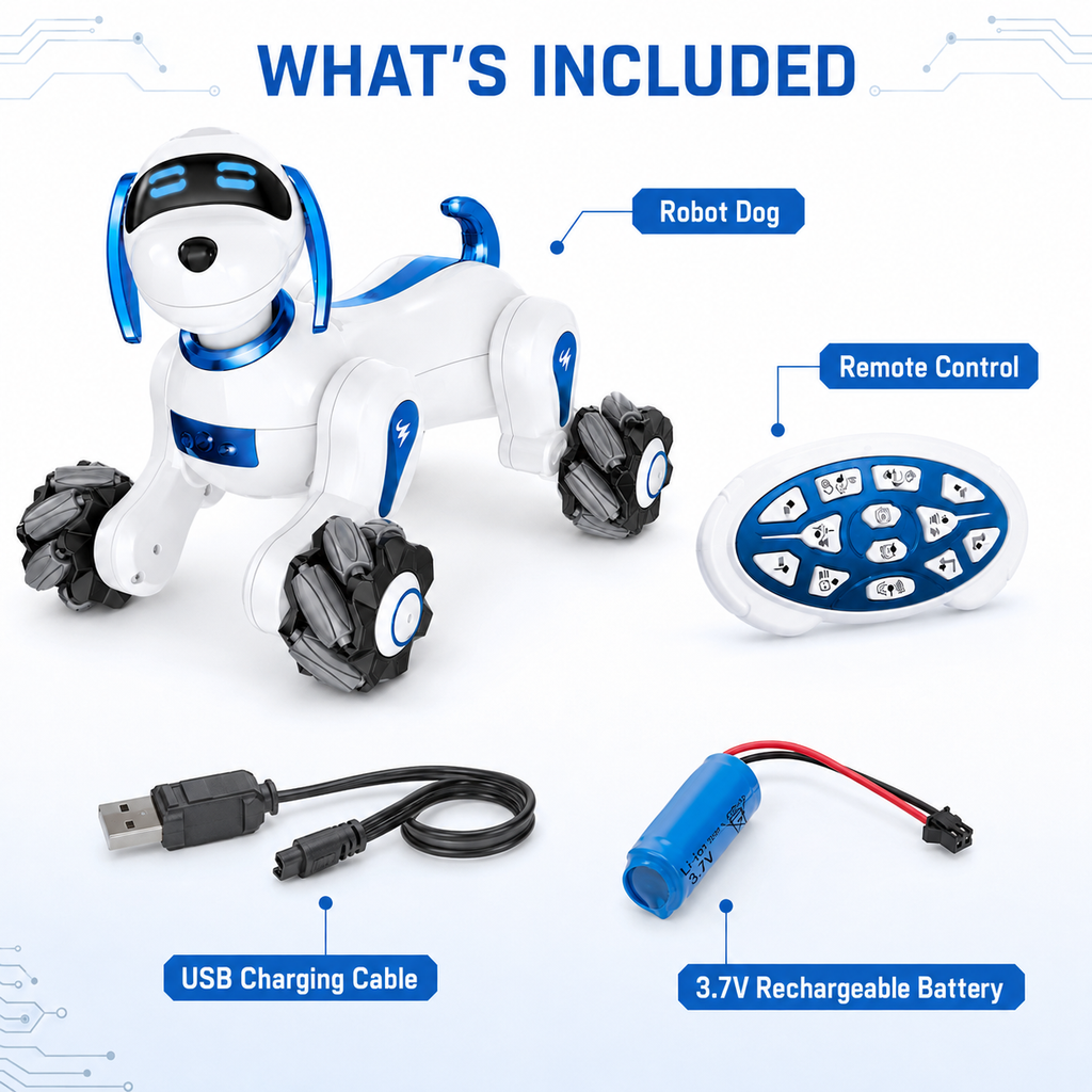 Smart RC Robot Dog with Touch Sensor, Music, Lights & 360° Spins, Ages 6+